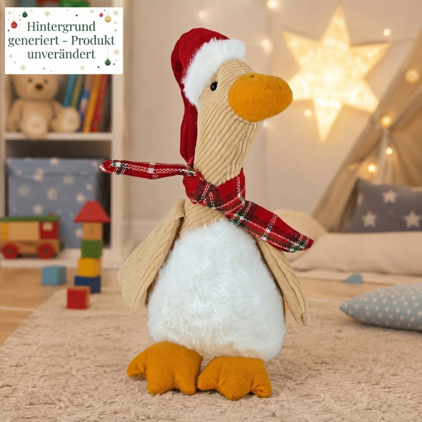 Weihnachts-Ente aus Plüsch -75178 – Kuscheliger Winterfreund mit Nikolausmütze
